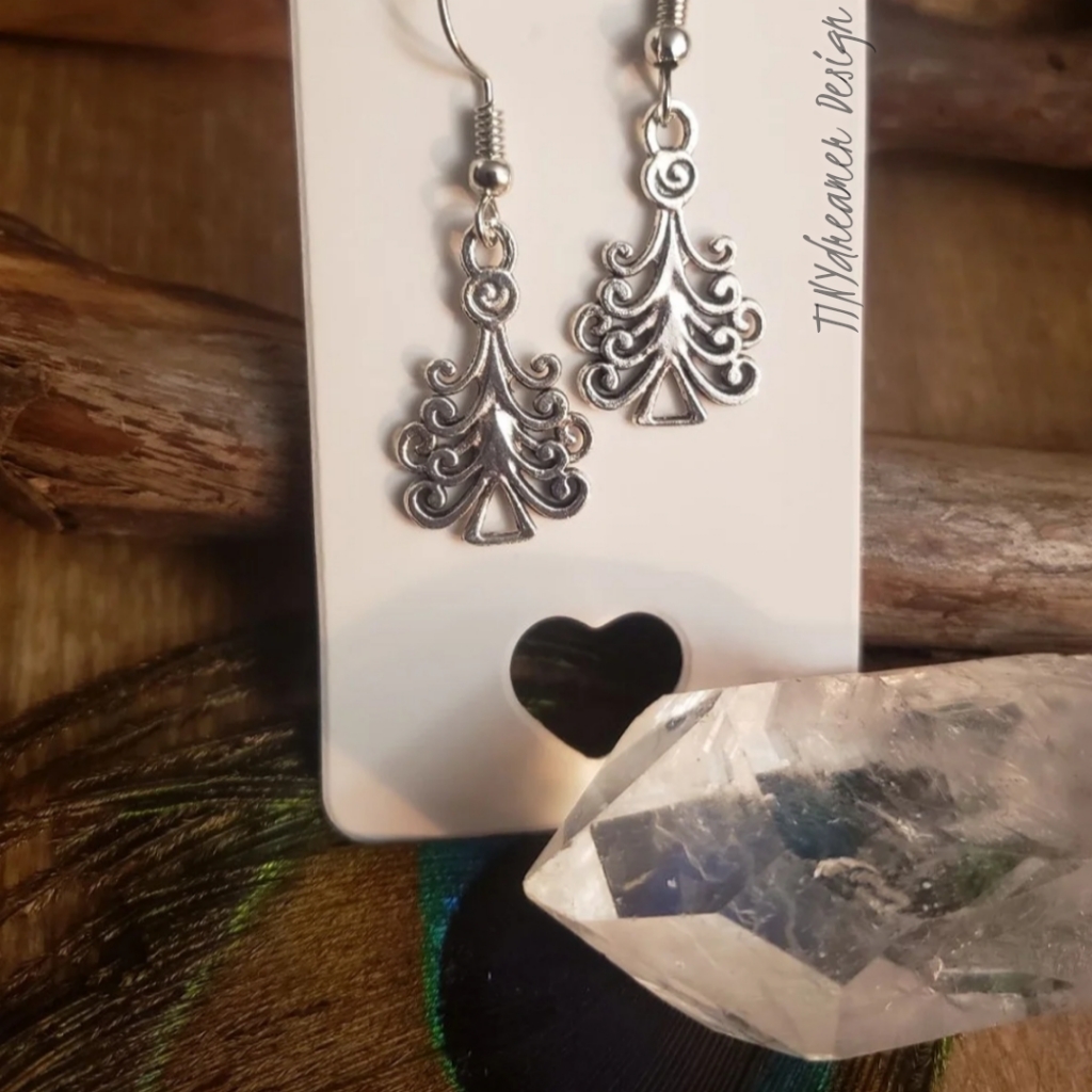 Silver Holiday Christmas Tree Earrings Winter Solstice Jewelry Pagan Xmas Pine